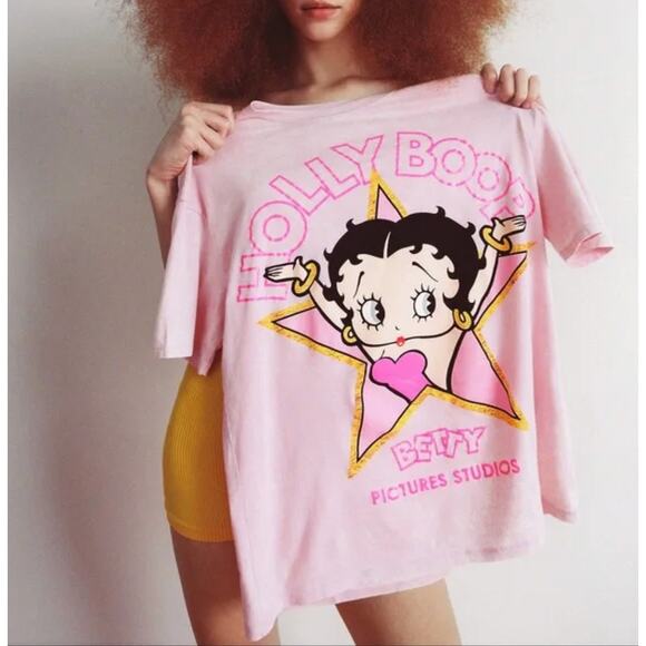 2/$30 Zara Limited Edition Betty Boop Hollywood Cotton Tee Pink Size L - Picture 1 of 9